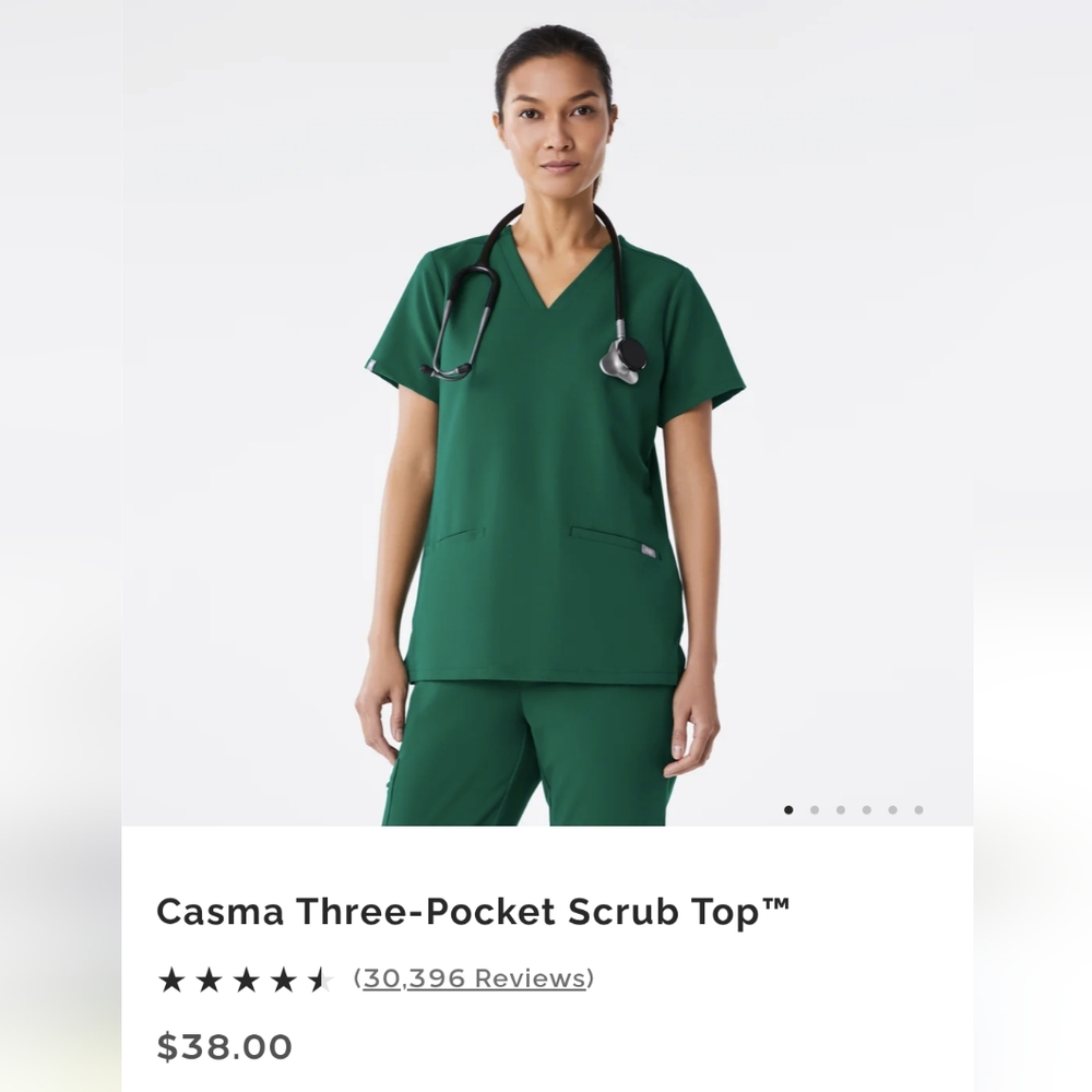 Figs Casma Scrub top, size M, Hunter Green